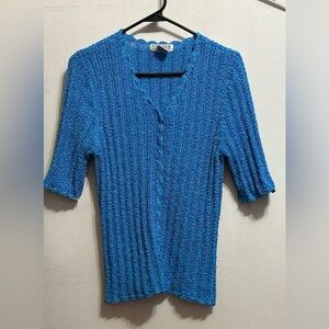 🤎JohnPaulRichard Bright Turquoise Textured Knit Button-Up